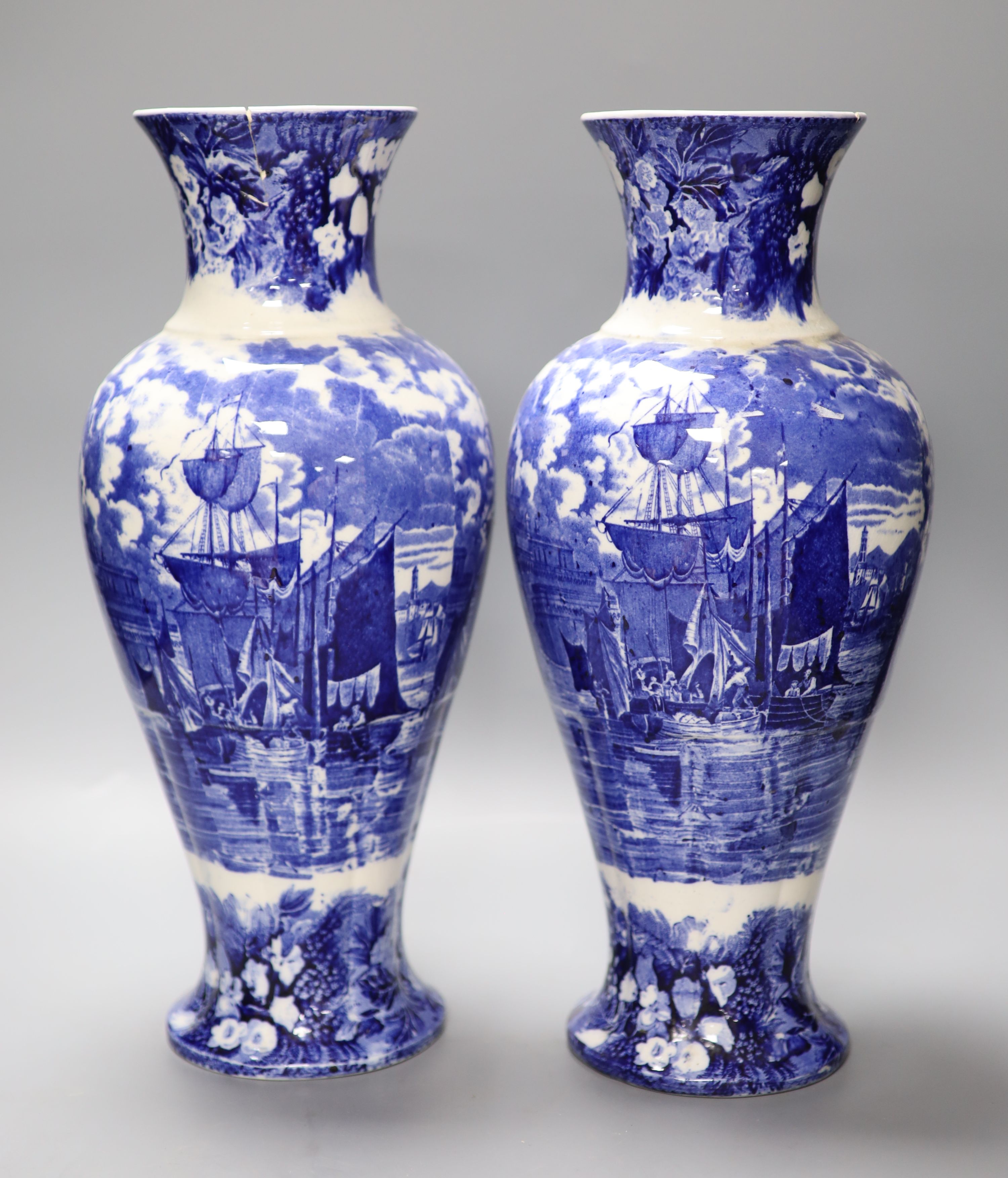 A pair of Wedgwood Ferrara blue and white vases, height 38cm